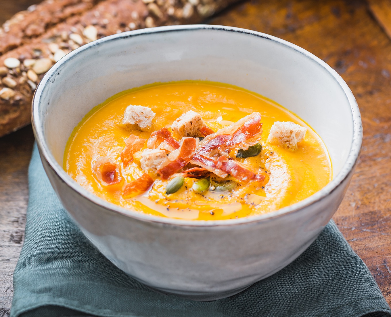 Pumpkin Soup with Crumbled Bacon